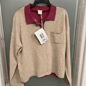 New Beige and purple wool Collared Sweater